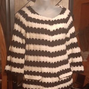 ANTHROPOLOGY  Womens Black and White Striped Sweater